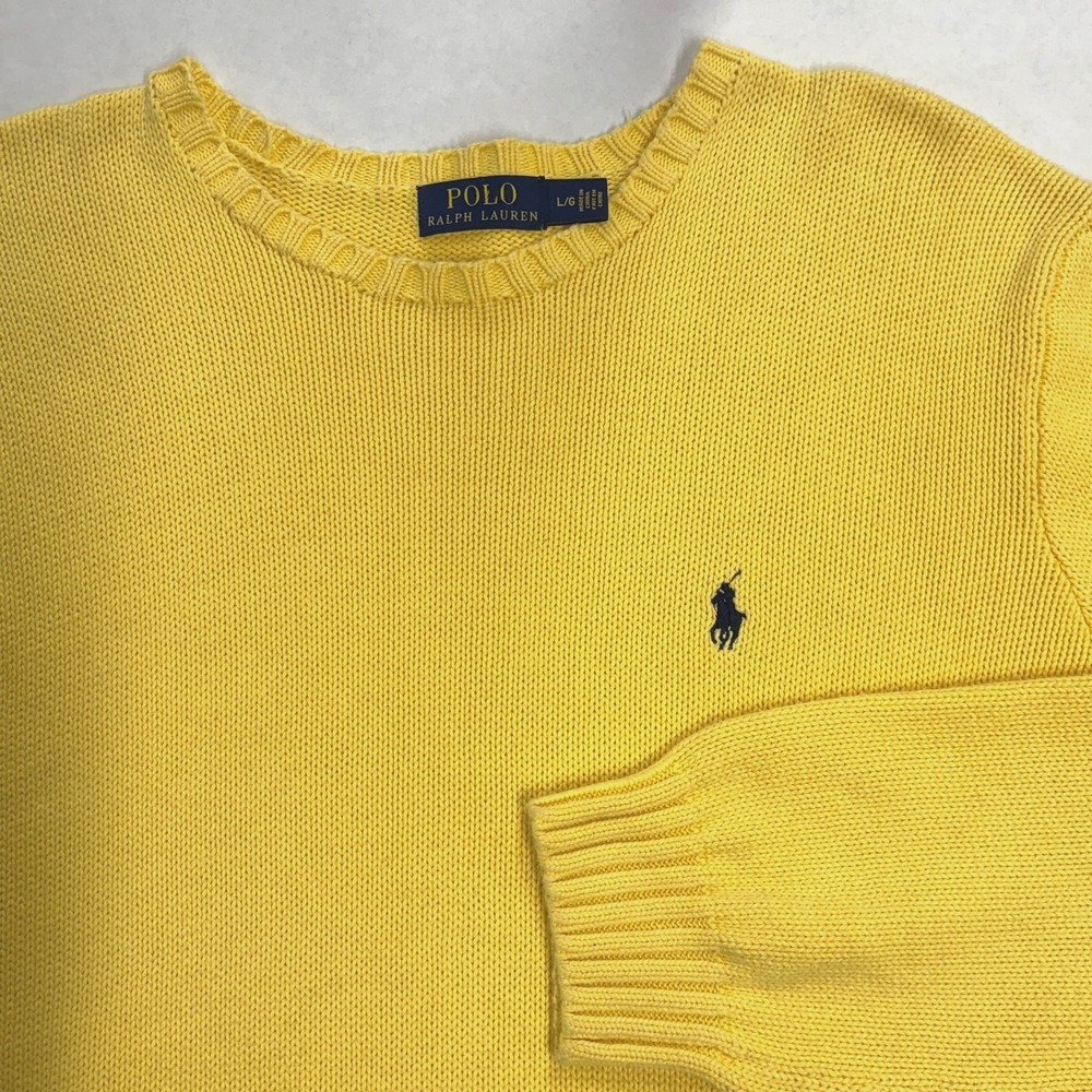 Polo Ralph Lauren Blue Label Yellow 100% Cotton Crewneck Sweater Mens Large